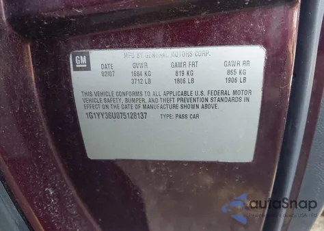 2007 Chevrolet Corvette from USA, damaged, VIN 1G1YY36UO75128137